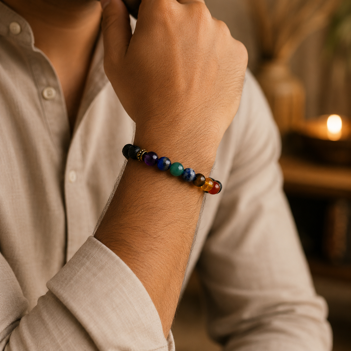 7 Chakra Lava Stone Bracelet
