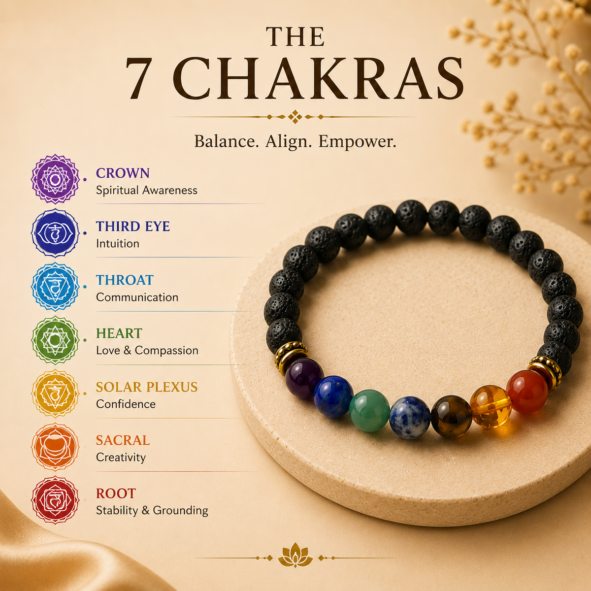 7 Chakra Lava Stone Bracelet