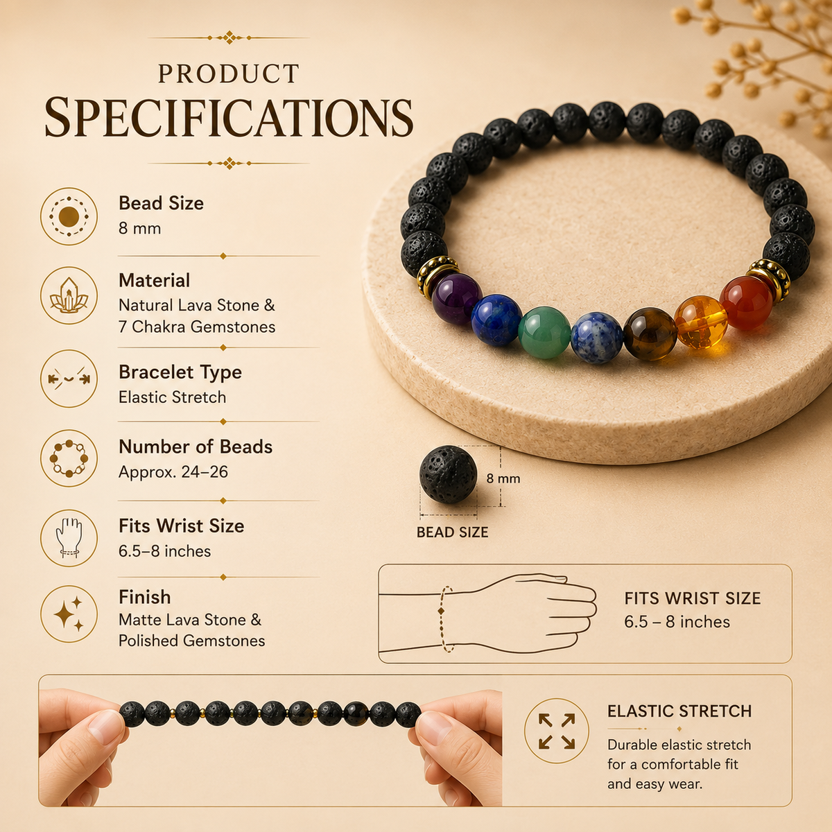 7 Chakra Lava Stone Bracelet