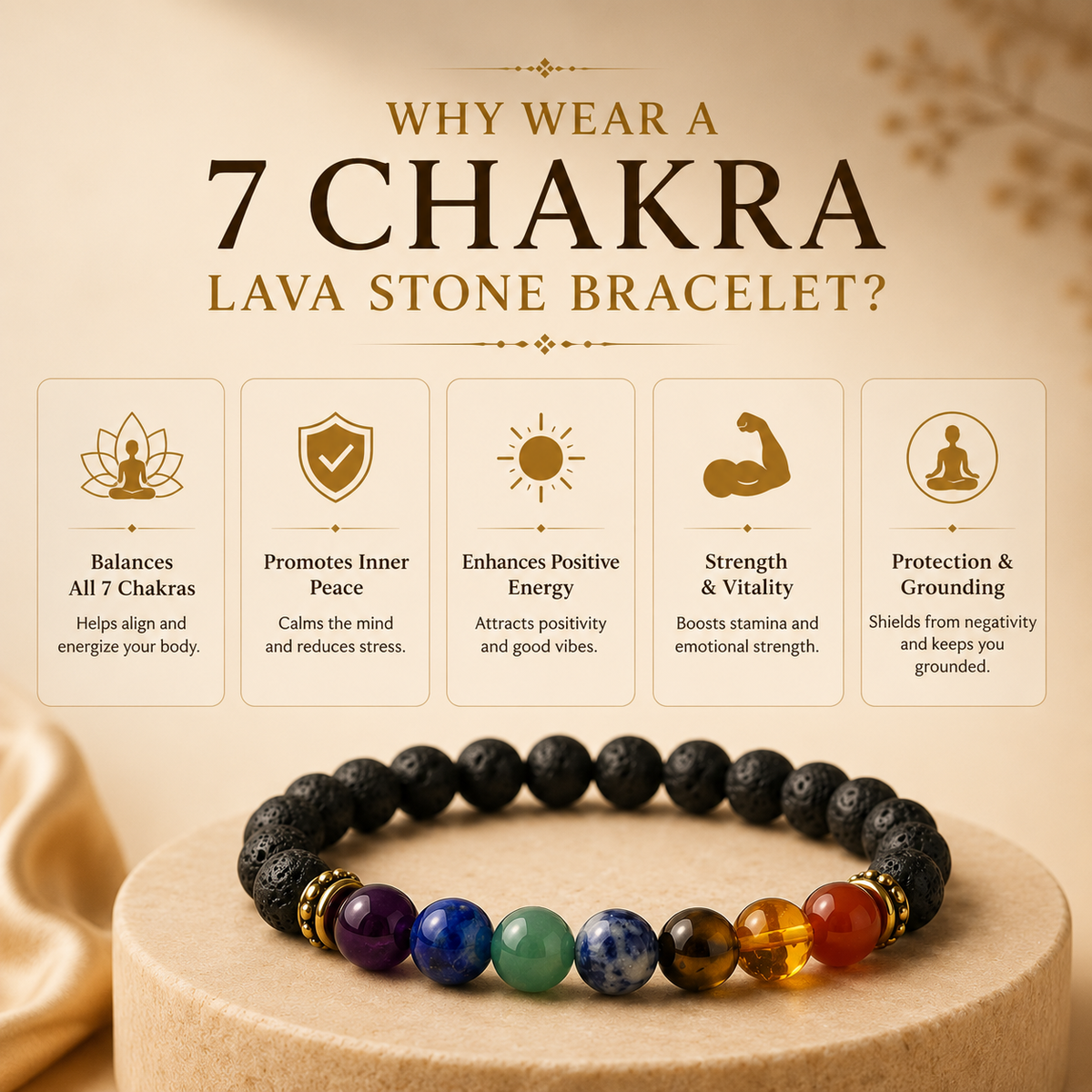 7 Chakra Lava Stone Bracelet
